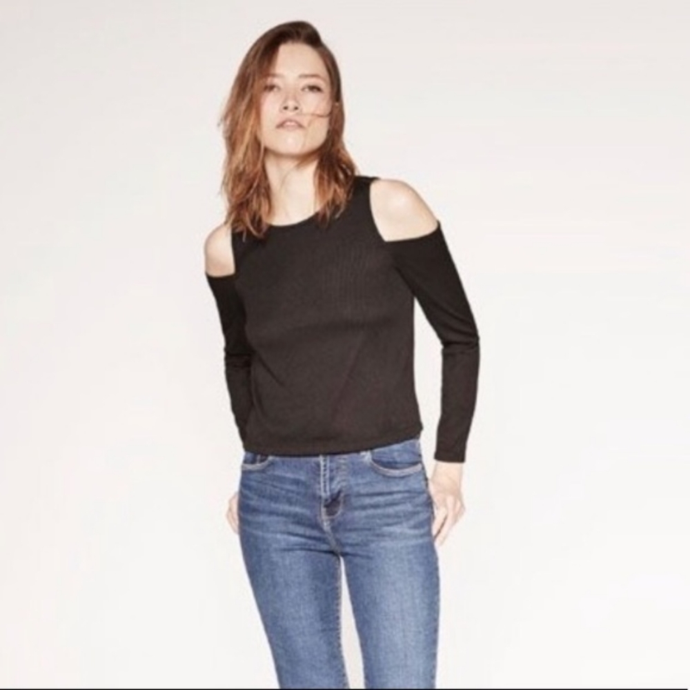 ZARA ribbed cold shoulder long sleeve top